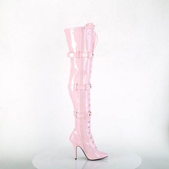 Pink lace up thigh high boots deals